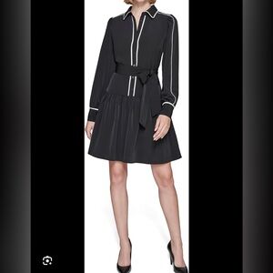 KARL LAGERFELD Women's Piping Details Silky Crepe Long Sleeves Shirtdress